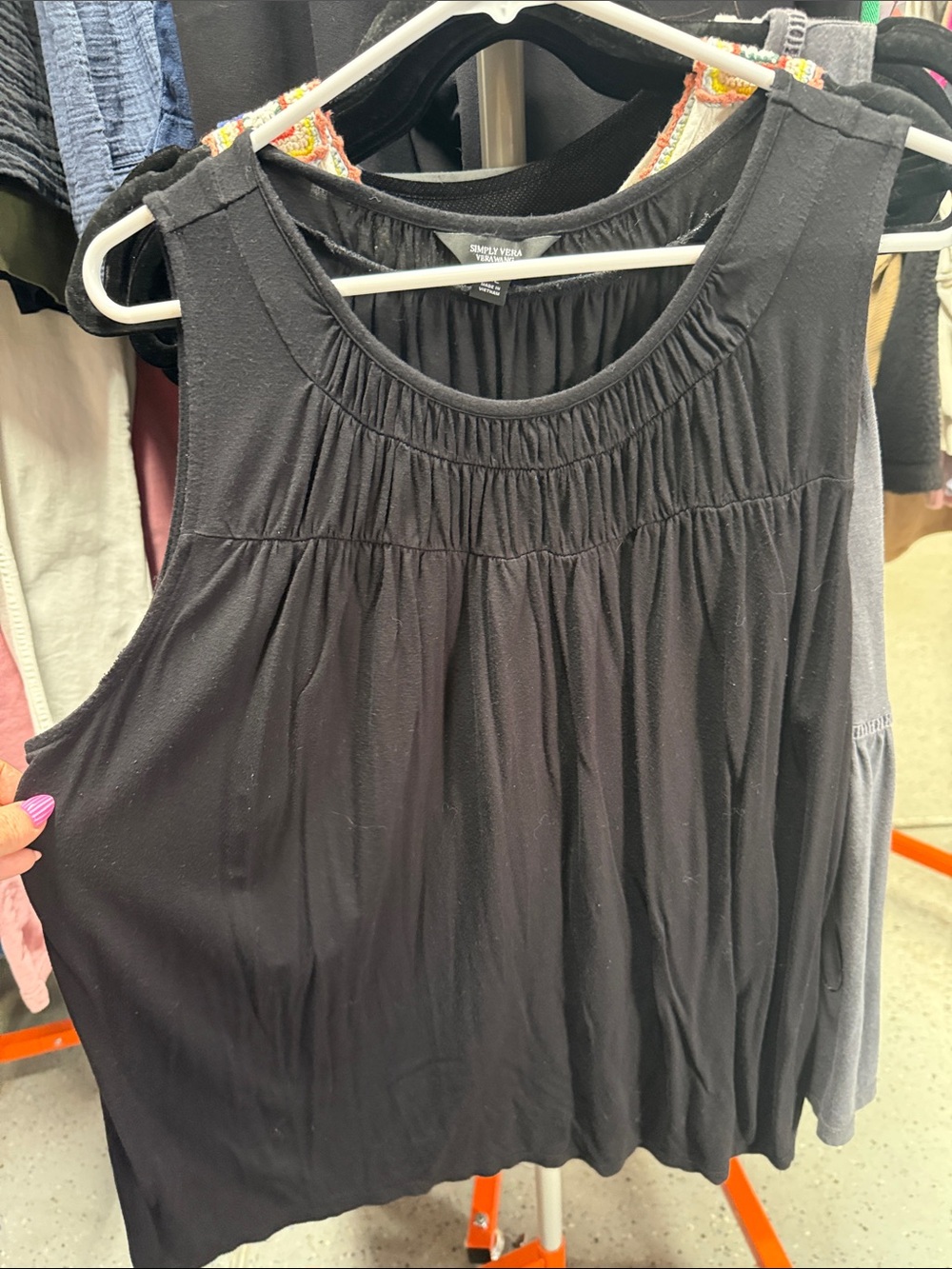 Simply Vera Vera Wang Black Sleeveless Gathered Neck Tank